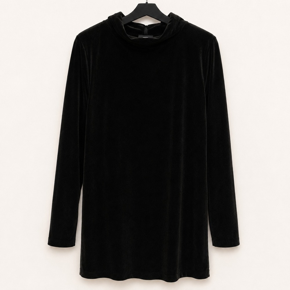 Belle Kim Gravel Top Size XL Black Velvet Mock Tunic Gothic Witchy Dark Academia
